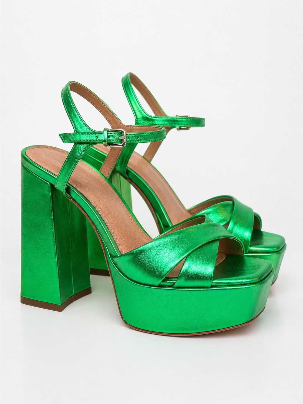 L’Intervalle Embassy Green Metallic Leather Platform Heels Size 37 / 7 Star Trek